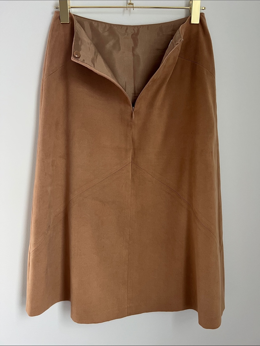 Talbots | Petites Camel Brown A-Line Faux Suede Skirt Size 4 - Picture 8 of 16